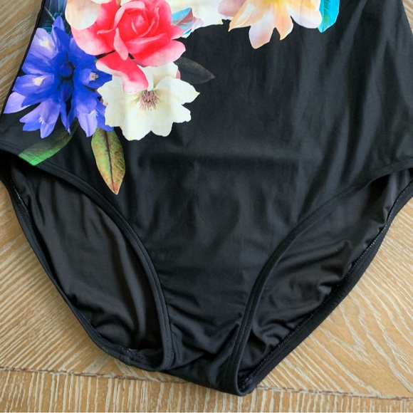 Calvin Klein Black Garden Floral Starburst Printed One-Piece Swimsuit - Picture 6 of 11